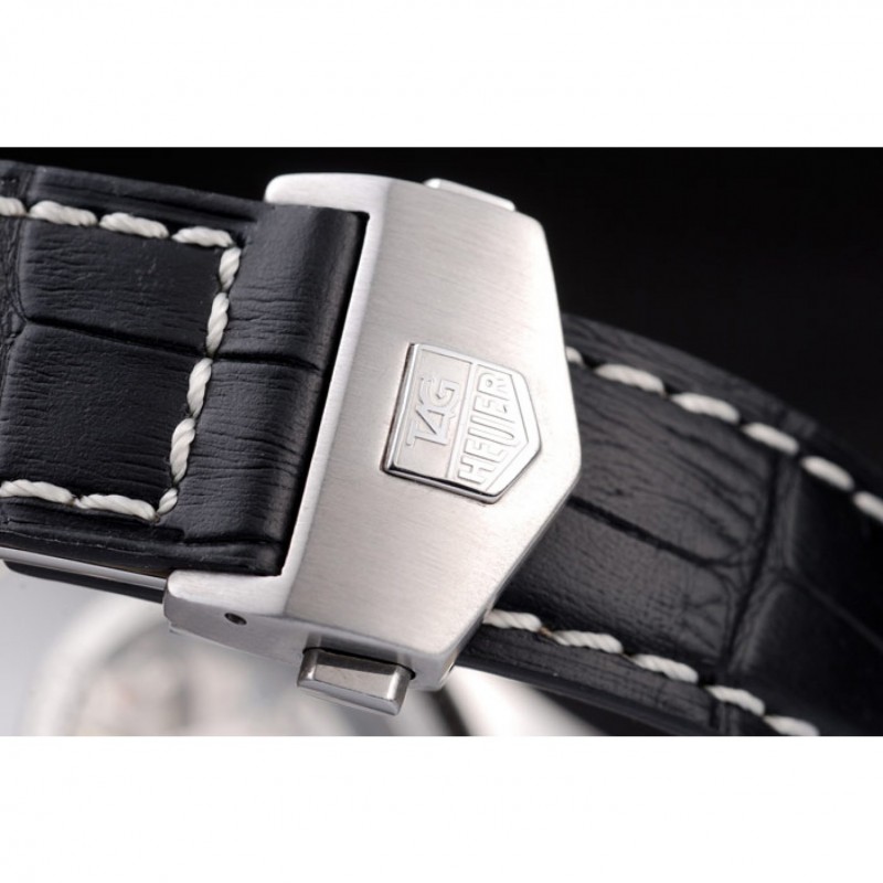 SS Replica Watches Tag Heuer Swiss Carrera Tachymeter Bezel Black Leather Strap Checkered Brown Dial-5