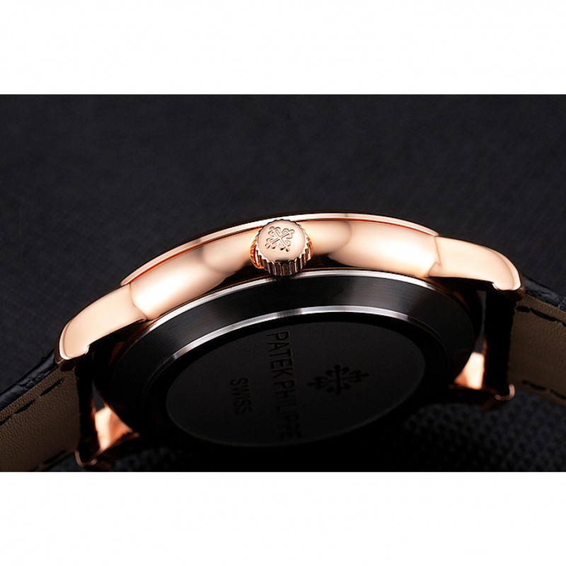 Patek Philippe Calatrava Date White Dial Rose Gold Case Black Leather Strap-8
