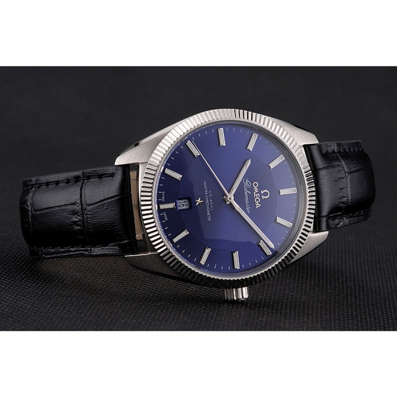 Omega Globemaster Blue Dial Stainless Steel Case Black Leather Strap-3