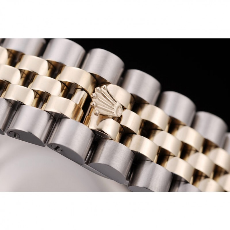 Rolex DateJust Brushed Stainless Steel Case Silver Flowers Dial Diamonds Plated-4
