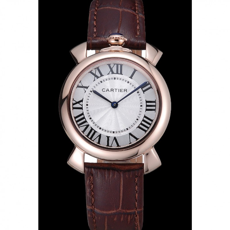 Luxury Cartier Rotonde Blue Crown Brown Leather Bracelet 621974-1