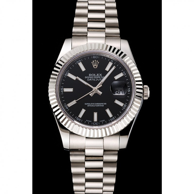 Swiss Rolex Datejust Black Dial Stainless Steel Case And Bracelet-1