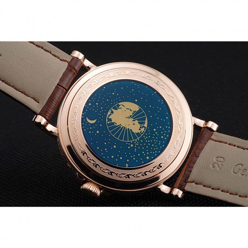 Patek Philippe Perpetual Calendar Retrograde Date White Dial Engraved Rose Gold Case Brown Leather Bracelet 1454148-5