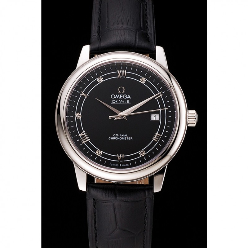 Omega De Ville Prestige Black Dial Stainless Steel Case Black Leather Strap-1