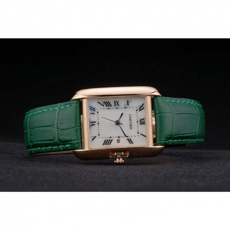Cartier Tank Anglaise 30mm White Dial Gold Case Green Leather Bracelet-3