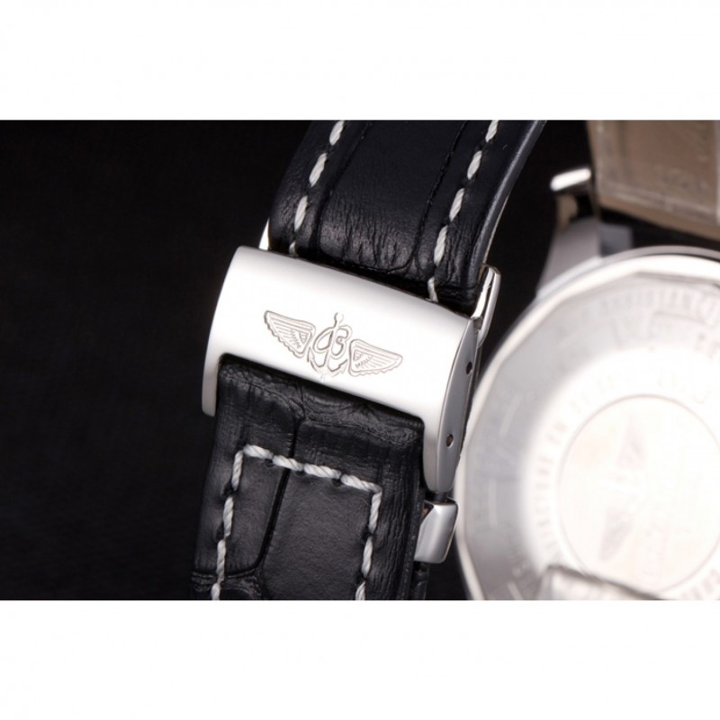 Breitling Transocean White Dial Black Leather Strap Rose Gold Bezel 98205-8