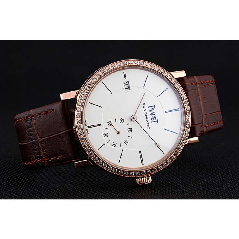 Piaget Altiplano Diamond Gold Case White Dial Brown Leather Bracelet 622627-4