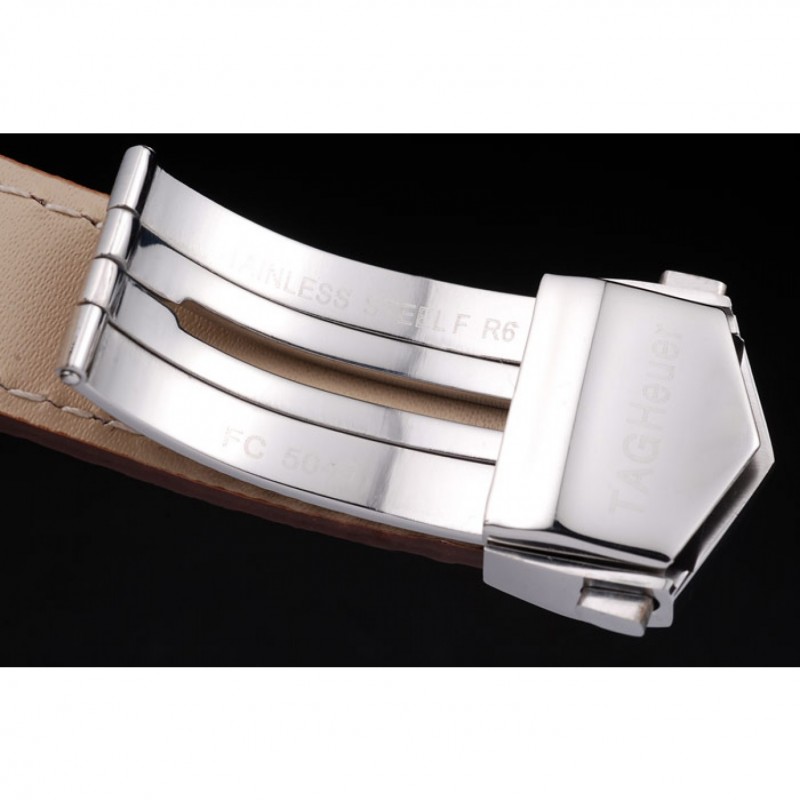 Tag Heuer Monaco Brushed Stainless Steel Case White Dial Brown Leather Strap 98173-6