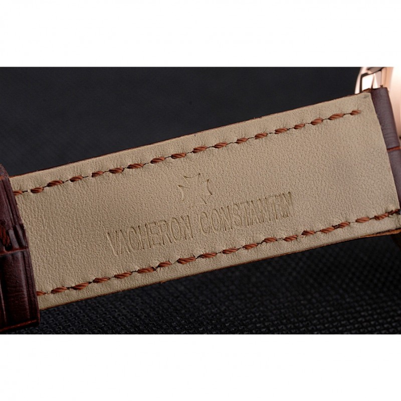 Swiss Vacheron Constantin Traditionnelle Power Reserve White Dial Rose Gold Case Brown Leather Strap-6