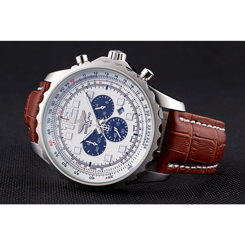 SS Replica Watches Breitling Navitimer Brown Leather Strap White Dial-2