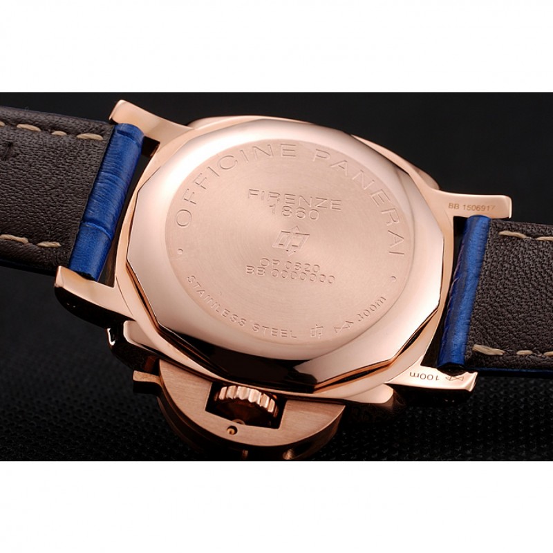 Panerai Radiomir Black Dial Diamond Bezel Rose Gold Case Blue Leather Strap 1453800-7