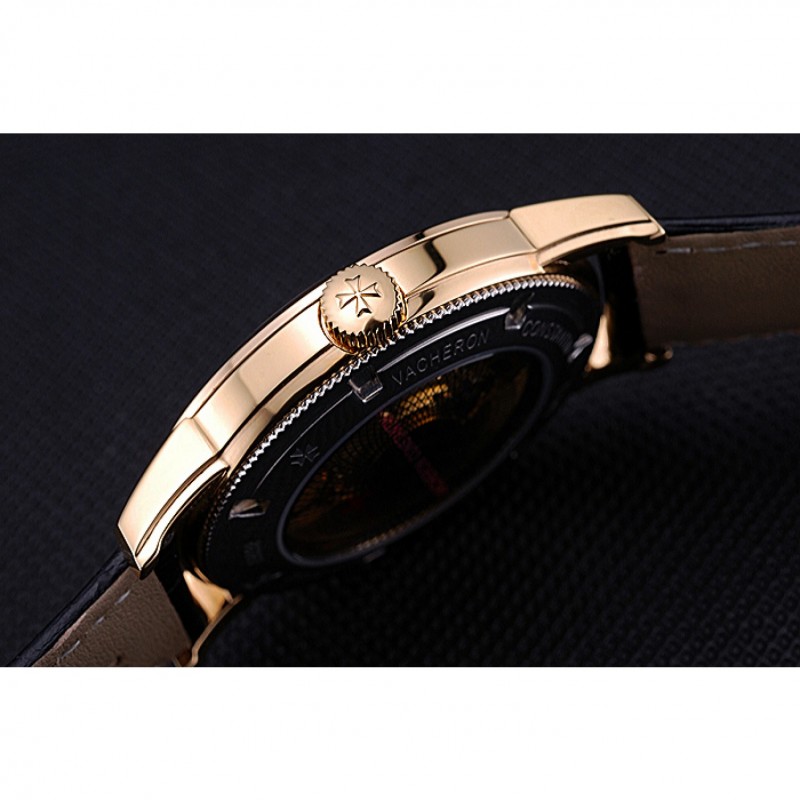 Swiss Vacheron Constantin Patrimony Traditionnelle Gold Case Black Leather Bracelet 622558-8
