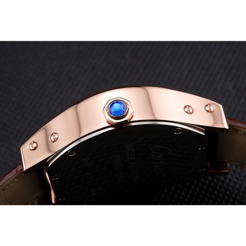 Cartier Tortue Large Date White Dial Gold Case Brown Leather Strap-8