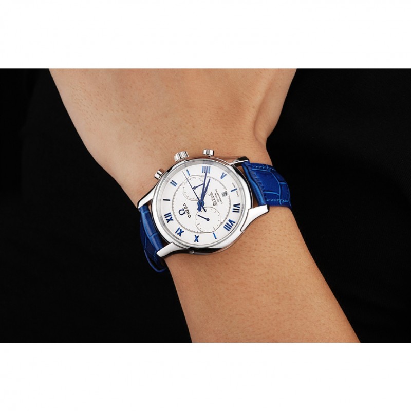 AAA Omega DeVille Silver Bezel with White Dial and Blue Leather Strap 621568-8