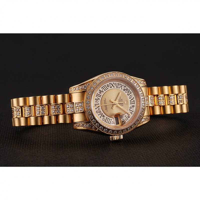 Swiss Rolex DayJust Diamond Pave Gold Dial Gold Diamond Bracelet 1453953-2