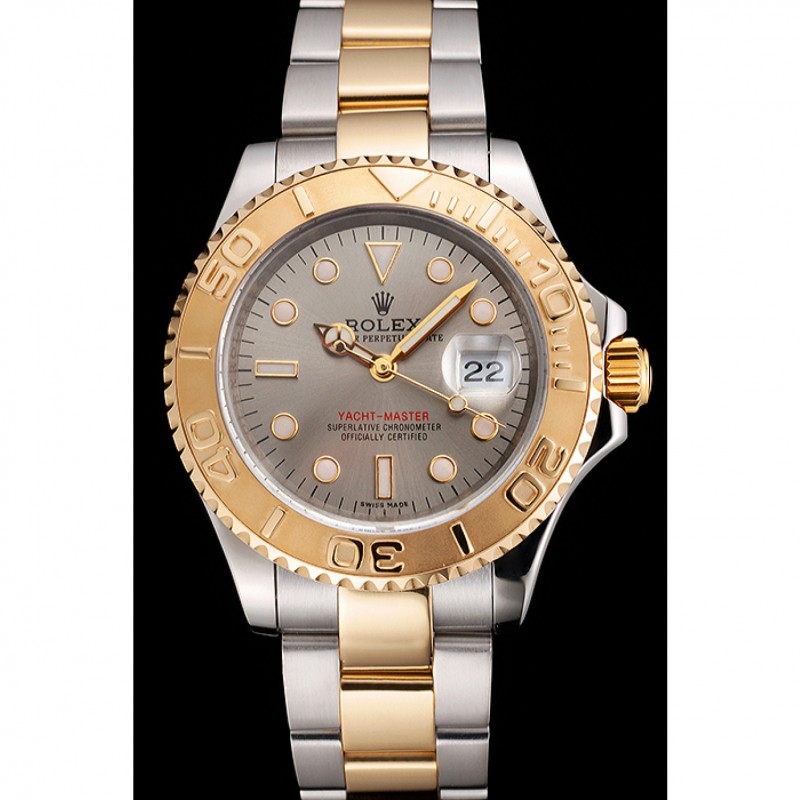 High Quality Swiss Rolex Yacht-Master Gray Dial Gold Bezel Stainless Steel Case Two Tone Dial-1