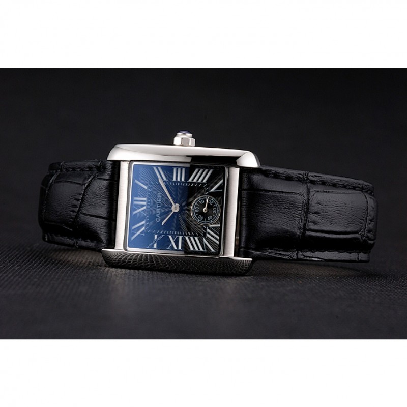 Cartier Tank MC Stainless Steel Case Black Dial Black Leather Strap 622174-4