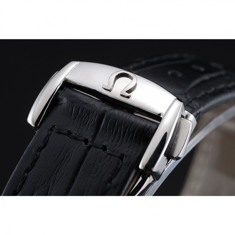 Omega DeVille Prestige Black Dial Silver Diamond Case Black Leather Bracelet 1454120-5