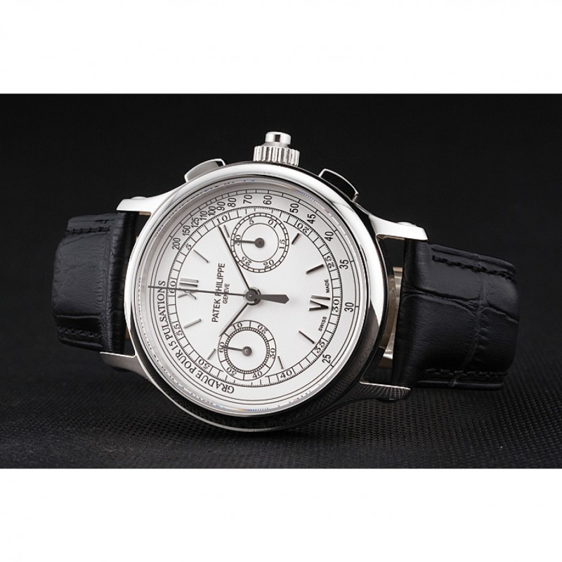 High Quality Replica Watches Swiss Patek Philippe 5170J Chronograph White Dial Stainless Steel Case Black Leather Strap-3