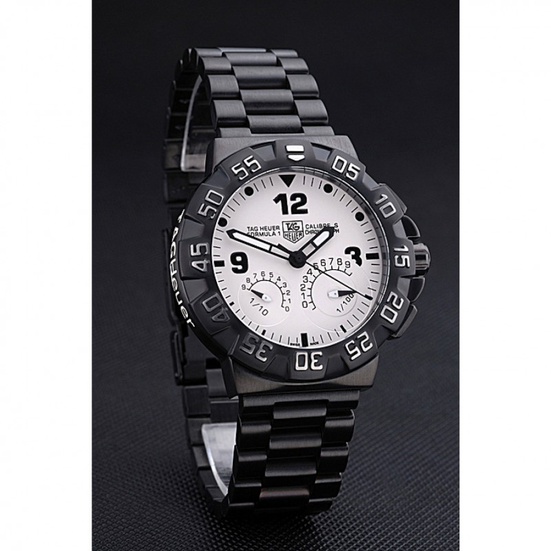 SS Replica Watches Tag Heuer Formula One Calibre S White Dial Ion Plated Steinless Steel Bracelet 622298-2