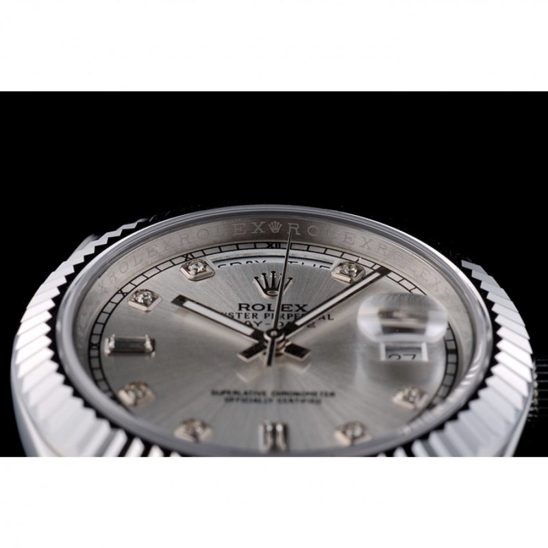 Rolex DayDate Stainless Steel Ribbed Bezel Silver Dial 41976-8