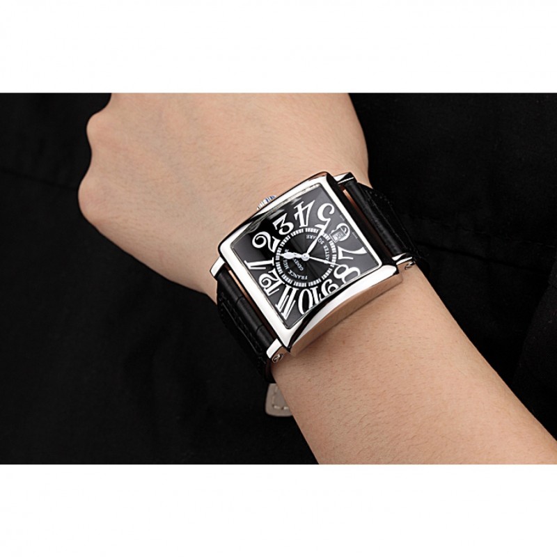 Franck Muller Master Square Black Dial Silver Case Black Leather Band 622353-8