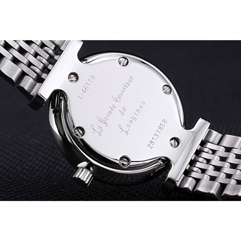 Luxury Replica Watches Longines La Grande Classique Stainless Steel Black Dial Diamond Markers Femme 622112-5