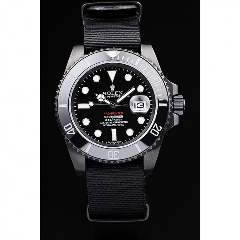 Rolex Swiss Submariner Pro-Hunter Black Fabric Strap Black Dial-1