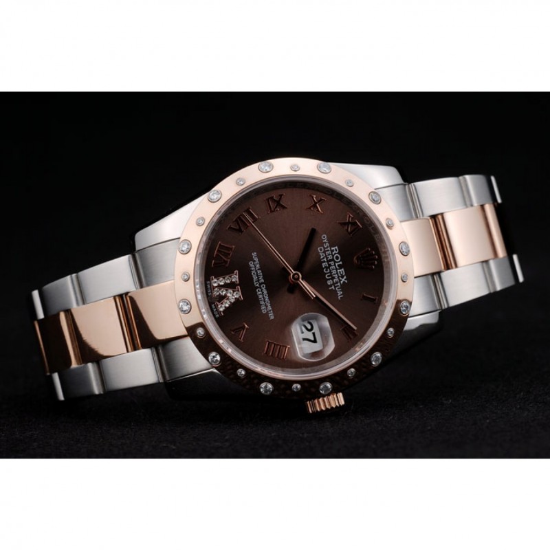 Rolex DateJust Brushed Stainless Steel Case Brown Dial Diamond Plated 41994-3