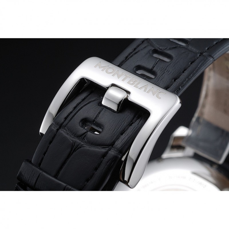 Best Montblanc Chronograph White Dial Black Leather Bracelet Silver Case 1454114-7