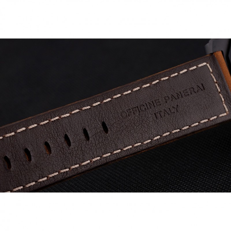 Swiss Panerai Luminor GMT Ceraica Black Dial Black Case Brown Leather Strap-5