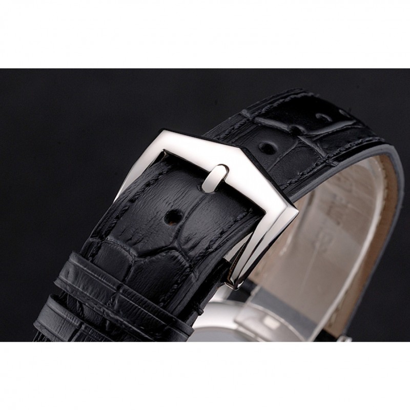 Swiss Patek Philippe Calatrava Silver Dial Stainless Steel Case Black Leather Strap-5