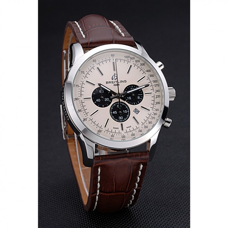 High End Replica Watches Breitling Transocean Chronograph White Dial Stainless Steel Case Brown Leather Bracelet 622243-2