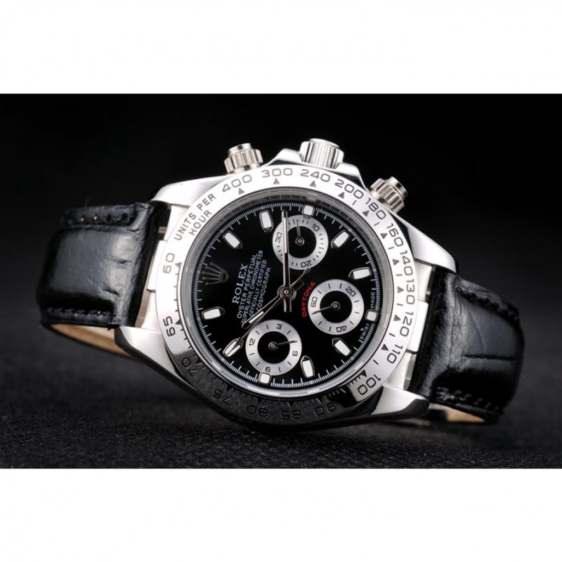 Rolex Daytona Lady Stainless Steel Case Black Dial Black Leather Strap Tachymeter-4