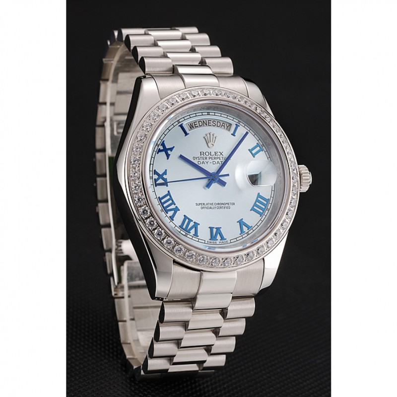 Best Swiss Rolex Day-Date Ice Blue Dial Diamond Case Stainless Steel Bracelet 1453962-1