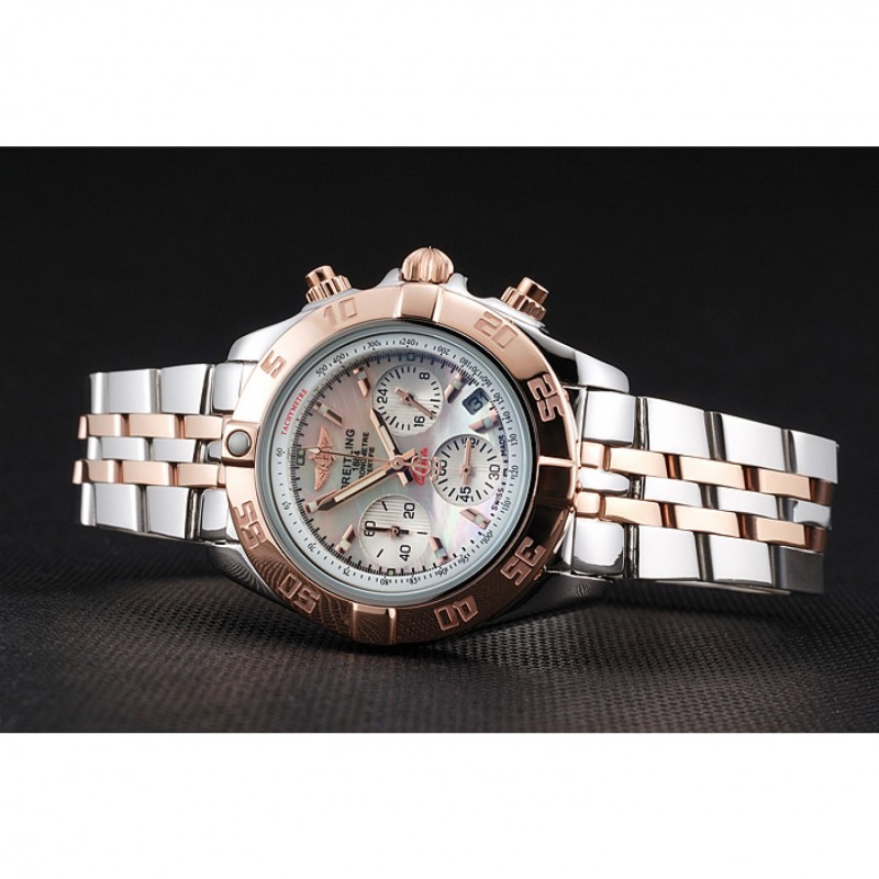 Breitling Chronomat Quartz Pearl Dial Rose Gold Bezel Stainless Steel Case Two Tone Bracelet-3