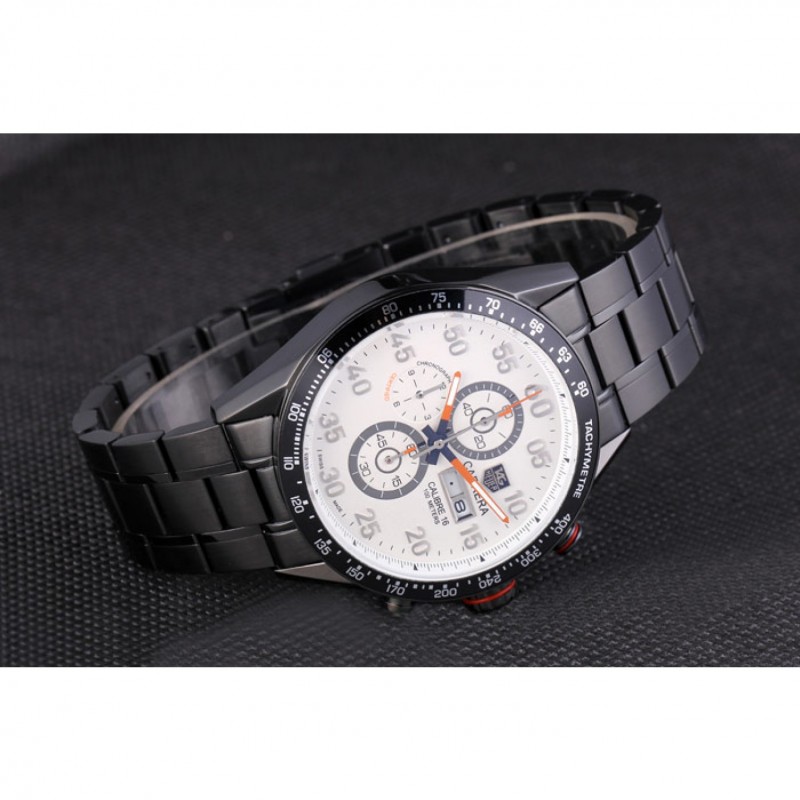 AAA Replica Watches Tag Heuer Carrera Ion Plated Stainless Steel Bracelet White Dial 801444-2