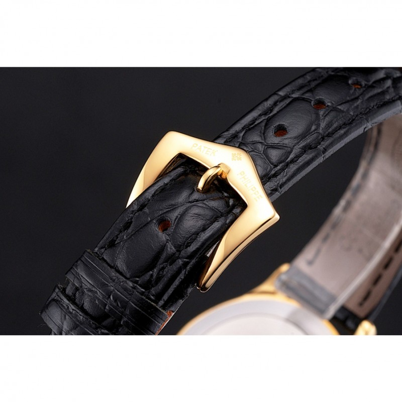 Patek Philippe Calatrava Gold Dial And Case Gold Case Black Leather Strap-5