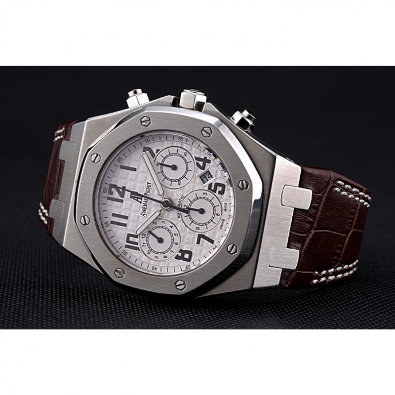 Swiss Audemars Piguet Royal Oak Chronograph White Dial Stainless Steel Case Brown Leather Strap 622864-4