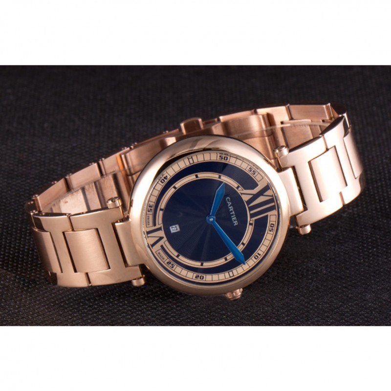 AAA Replica Watches Cartier Ballon Bleu Rose Gold Stainelss Steel Strap Black Dial 621454-3
