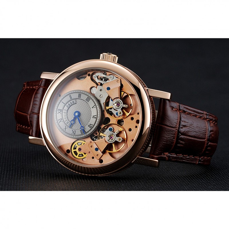 Breguet Tradition Grey Dial Gold Case Brown Leather Bracelet 1454031-4