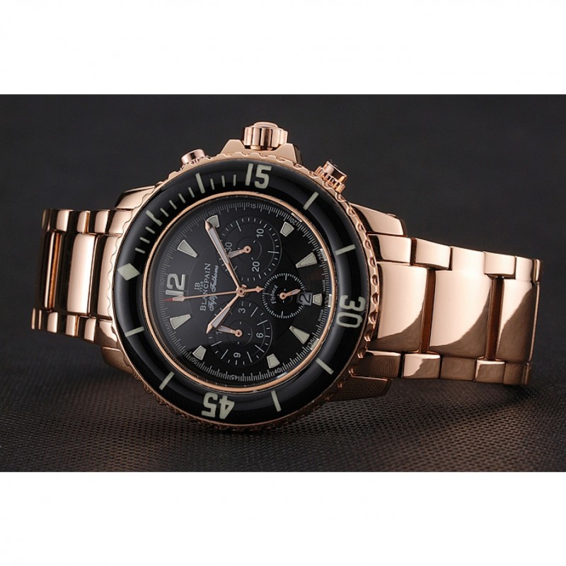 Blancpain Fifty Fathoms Flyback Chronograph Black Dial Rose Gold Case And Bracelet 1453772-3
