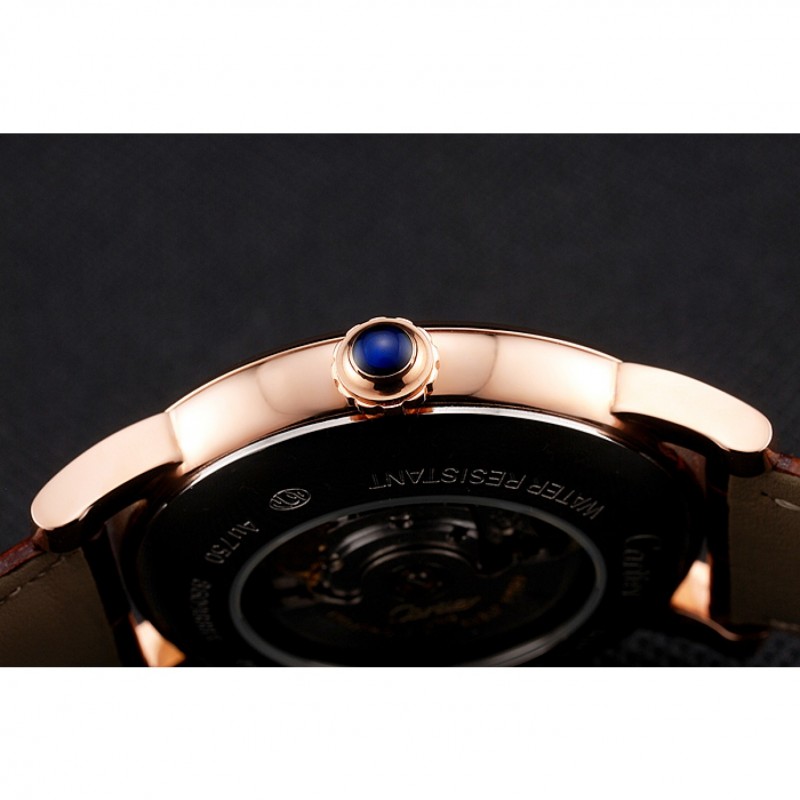Swiss Cartier Rotonde Annual Calendar Black Dial Rose Gold Case Brown Leather Strap-5