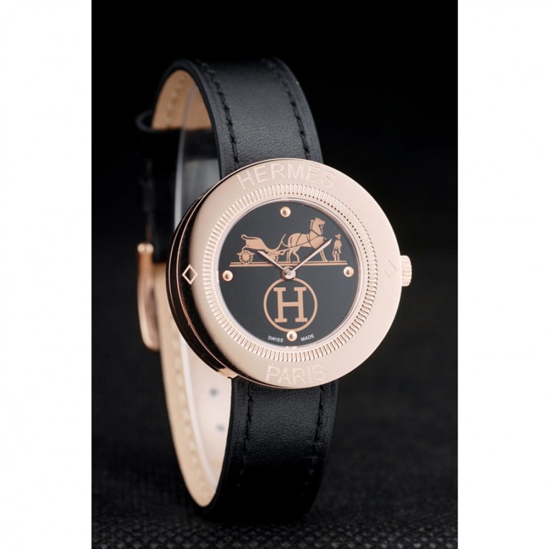 AAA Hermes Classic MOP Dial Black Leather Strap-2