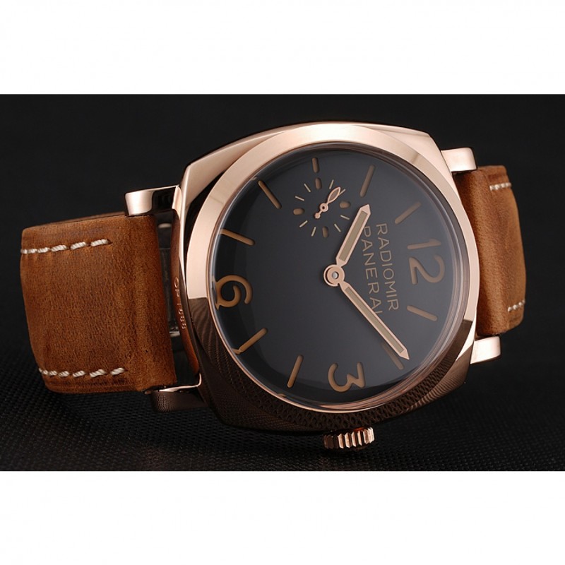 High Quality Replica Watches Swiss Panerai Radiomir 1940 Black Dial Rose Gold Case Brown Suede Leather Strap 1453844-3