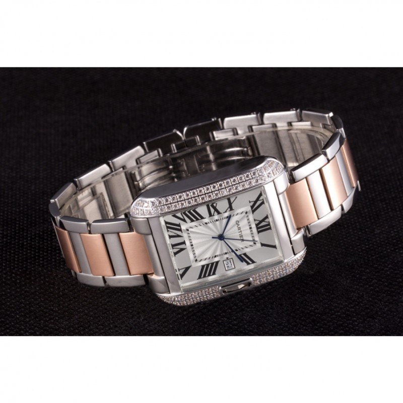 Cartier Tank Anglaise 36mm Silver Dial Diamonds Steel Case Two Tone Bracelet-3