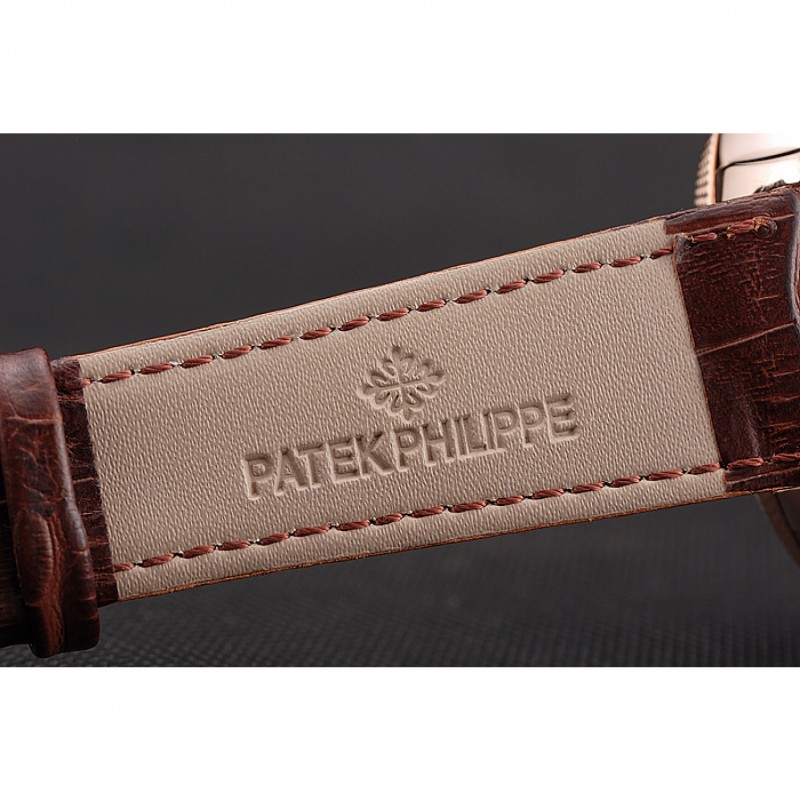 Patek Philippe Classic Tourbillon Power Reserve Black And White Dial Rose Gold Case Brown Leather Strap-7