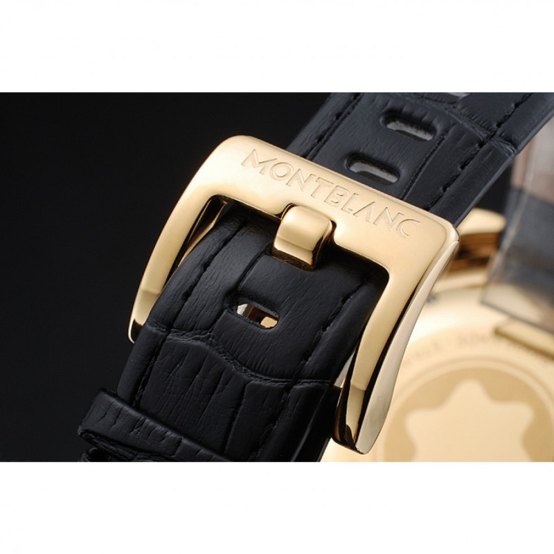 Montblanc Chronograph Black Dial Black Leather Bracelet Gold Case 1454112-6