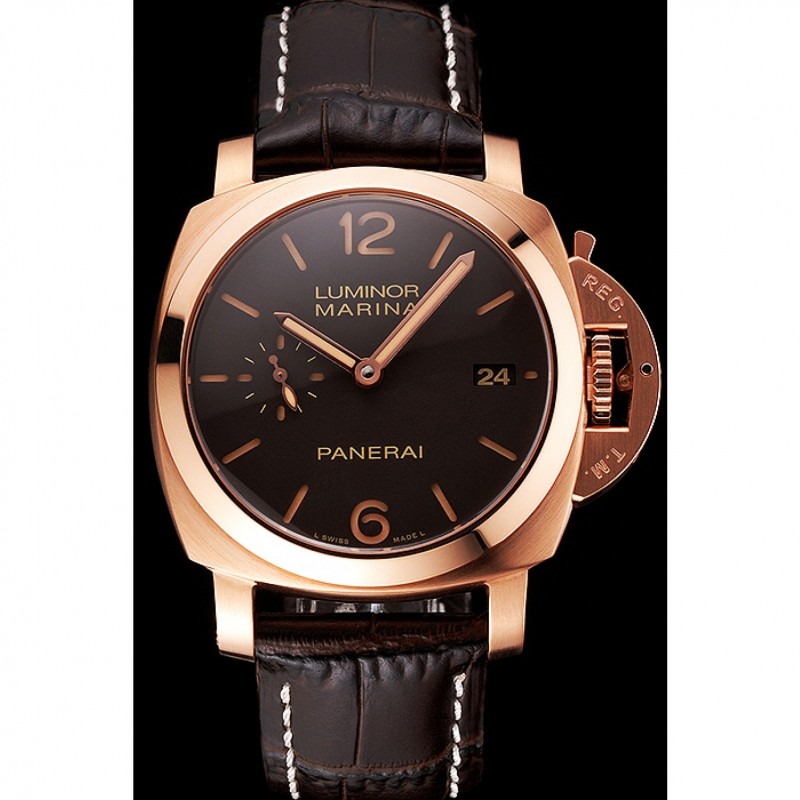 Swiss Panerai Luminor Marina 1950 3 Days Oro Rosso Brown Dial Rose Gold Case Brown Leather Strap-1