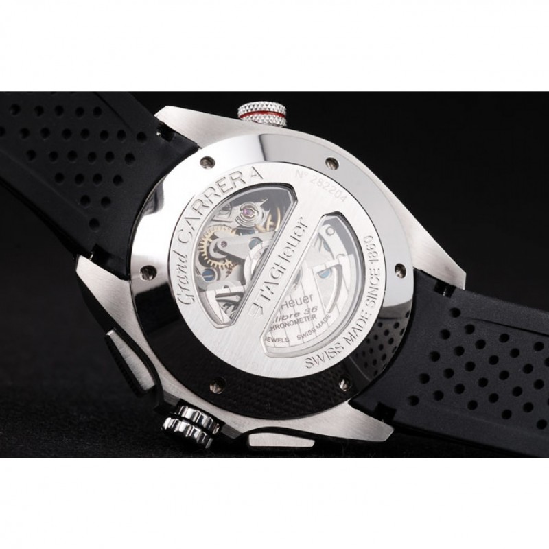 High Quality Replica Watches Tag Heuer Swiss Carrera Tachymeter Bezel Perforated Black Rubber Strap White Dial-6
